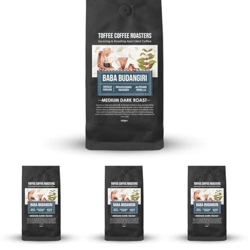 Image of Toffee Coffee Roasters | Baba Budangiri Coffee, Medium Dark Roast, 250 g | Grind: Espresso, Speciality Blend, 100% Arabica | Speciality Coffee | Freshly Roasted (Pack of 4)