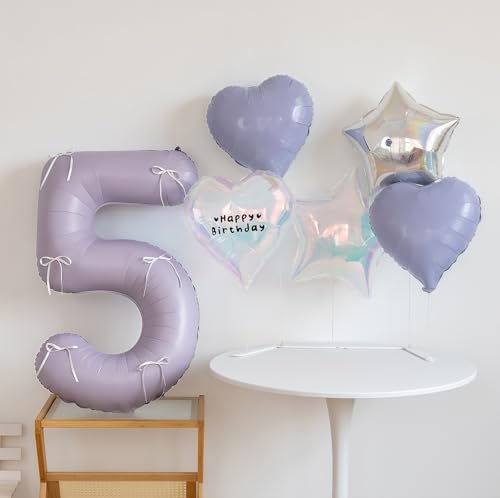 Image of Pastel Purple 5 Number Balloons,40 Inch Light Purple 5 Balloons Large Helium Foil Mylar Purple Number 5 Balloon for Birthday Party Anniversary Decorations