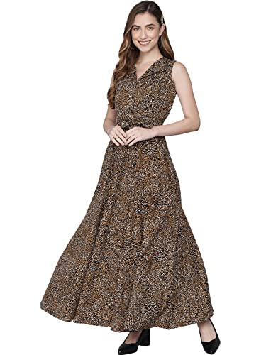 Image of Rudraaksha Women's Printed Maxi Dress Sleeveless Fit & Flare Long Dress || Western Dress for Women || Stylish Maxi Dress Dress || Summer Dress || Boho Printed Dress for Women