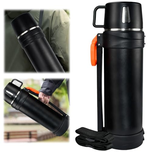 LIMITADA Botella Térmica para Agua 1,5 Litros, Termo Acero Inoxidable Conserva el Frío o Calor 24 Horas, Botella Termica Doble Capa de Acero Inoxidable con Asa y Correa para Camping Picnic Gimnasio