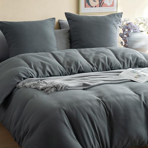 Housse de Couette 200x200 cm Gris avec Fermeture Éclaire Facile pour Lit Double - 7