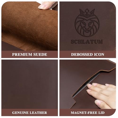 Image of 13 /14 Inch Laptop Sleeve Genuine Leather Slim Soft Solid Lightweight Tablet Cover with Flap Closure, Brown