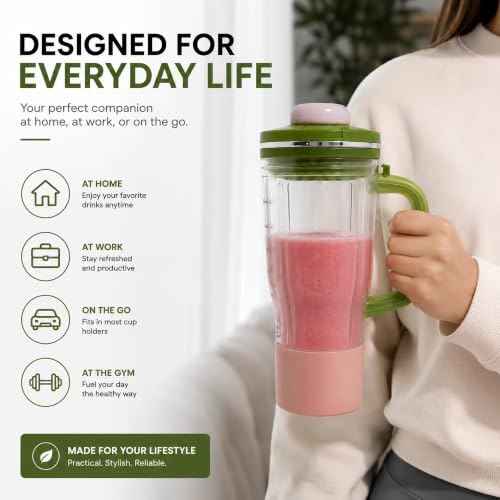 Image of 26oz Replacement Travel Tumbler for Ninja BlendBoss Blender, Green | Travel Smoothie Blender Cup with Leakproof Lid & Detachable Straw Compatible with Ninja DB301 & DB351 Series Blender