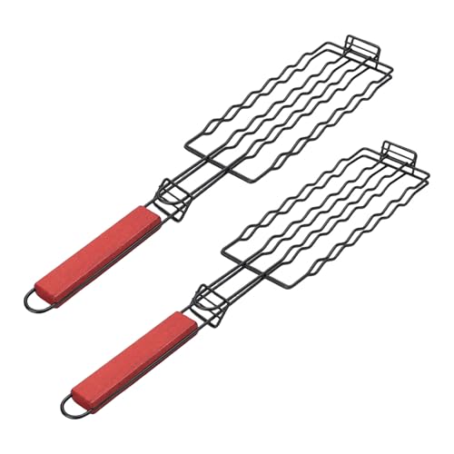 Fdit Rejilla para Asar Salchichas, Cesta para Parrilla para Perros Calientes, Herramienta de Barbacoa con Abrazadera de Malla Segura para Acampar Al Aire Libre, Barbacoa y Picnic, 2 (BLACK)