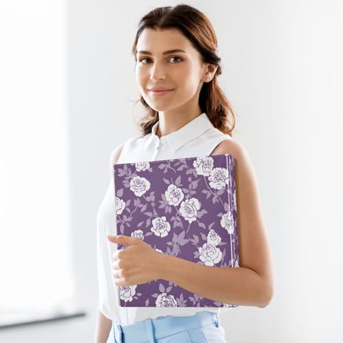 Image of Flower Leaves Purple 3 Ring Binder with 2 Interior Pockets 1.5 inch Binders 3 Ring Heavy Duty Fit 8.5 inch x 11 inch Letter Size for Office School, 2 Pack