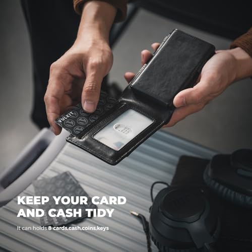 VULKIT Minimalist Wallet for Men - Pop Up Card Holder with RFID Blocking Slim Leather & Aluminum Front Pocket Wallet for Cash, Coins Black4