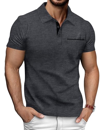 HMIYA Poloshirt Herren Kurzarm T-Shirts mit Tasche Polo Klassisches Sommer