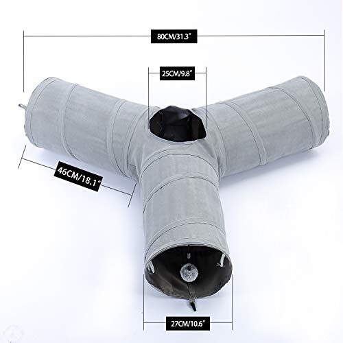 Image of PAWZ Road Collapsible Cat Tunnel, 3 Way Cat Play Tube 10.5 inch in Diameter | Collapsible Cat Play Tunnel with Spacious Play Tubes, Multiple Peek Holes & Interactive Hanging Ball for Indoor Cats