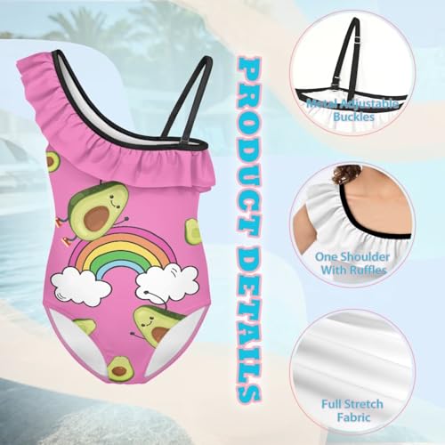 Image of Ladybug Swimsuits for Girls 5-14 One Piece Bathing Suit Kids One Ruffle Shoulder Beach Sport Swimwear