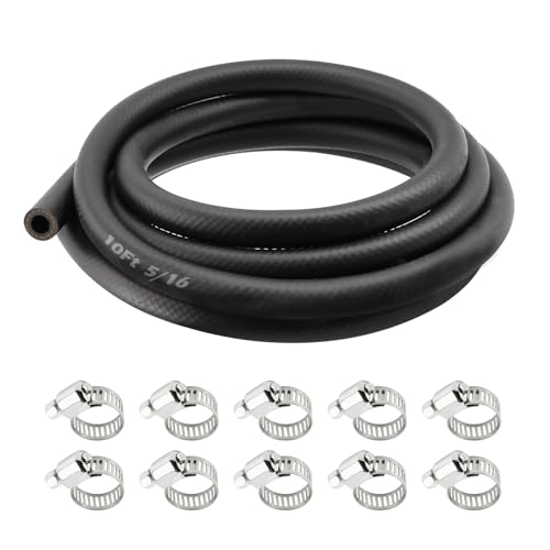 10Ft NBR Fuel Line Kit with 10 Steel Clamps,5/16 Fuel Line Hose for Oil & Water Transfer,Universal Small Engine Fuels Lines Car Accessories for Automotive Fuels Systems Maintenance