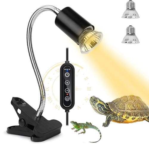 ROXIIFEE Lámpara Calefactora de Tortugas Reptiles Tiempo Ajustable, Kit iluminación tortuga acuario incluye E27 25 W 50 W UVA UVB, Lámpara Infrarrojos para reptiles, anfibios y terrario tortugas
