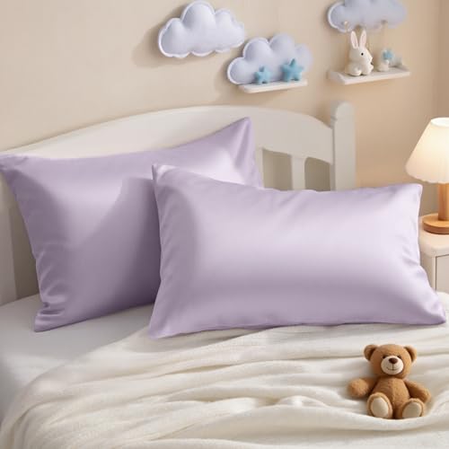 Image of NTBAY 2 Pack Pillows with Egyptian Cotton Pillowcases, Soft Cotton Down Alternative 13x18 Envelope Pillows for Sleeping in Crib Bed - Machine Washable - Breathable Travel Pillow, Light Purple