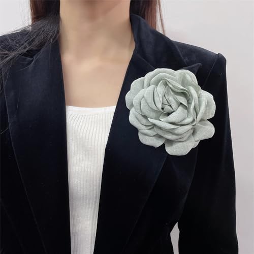 Image of Dainty Fabric Peony Flower Brooches Pin Delicate Camellia Flower Brooch Classic for Women Wedding Party Dance Banquet Elegant Lapel Pins Dress Suit Ceremony Clothes Accessories Jewelry Gifts 100mm