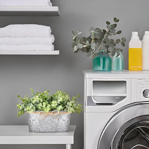 Dahey Artificial Eucalyptus Faux Plants Indoor for Farmhouse Home Decor Fake Potted Plants in Rustic Rectangular Pots Table Centerpiece for Office Bath Living Room Greenery Decor, 7" L x 4" H - Image 7