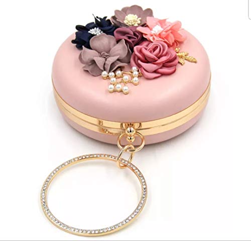 Image of TOOBA Handicraft Women's Round Shape Clutch Bag Purse | Floral Bag, Bridal Purse & Party Handbag Design with Ring Handle - Wedding & Special Occasion Clutch