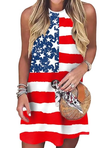 Image of VVNTY American Flag Tank Dress Women: 4th of July Shirts Sleeveless Patriotic USA Flag Tees Casual Summer Tanks Sundress