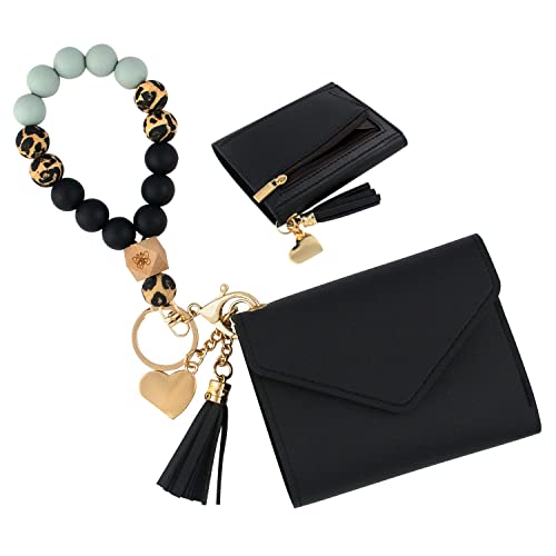 Viqwyic Wristlet Bracelet Keychain With Wallet For Women, Silicone Beaded Keychain Bangle Car Key Rings Card Holder (Black) #TOP4