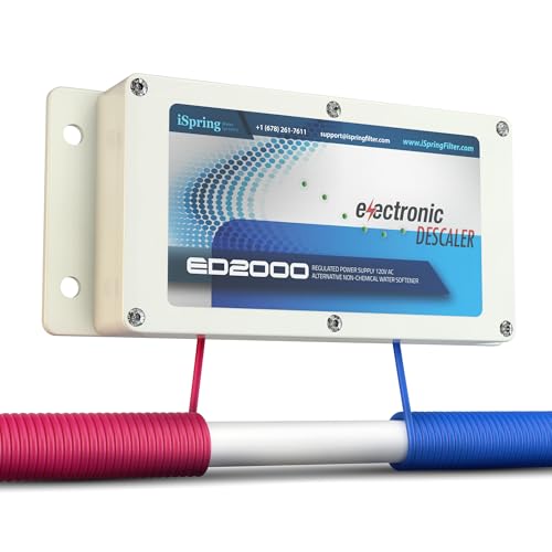 iSpring ED2000 Whole House Water Descaler, Alternative Electronic Salt-Free Hard Water Conditioner, Reduces Limescale Prevent Deposits Build-up, Different from a Water Softener