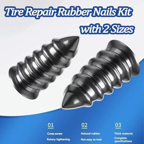 80/60/40 PCS Tire Repair Rubber Nails Kit with 2 Sizes, Tire Repair Kit – Fast Self-Service Tire Repair Tools, Screw in Tire Repair Plugs with Box and Screwdriver, Tire Plugs Kit (40)