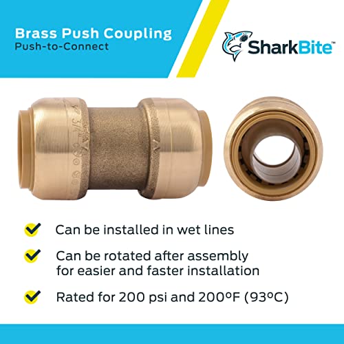 Sharkbite 3/4 Inch Coupling, Pack Of 4, Push To Connect Brass Plumbing Fitting, Pex Pipe, Copper, Cpvc, Pe-Rt, Hdpe, U016Lfa4 #TOP3