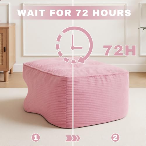 Image of Square Stuffed Pouf Ottoman, Corduroy Oversize Foot Rest,Pink