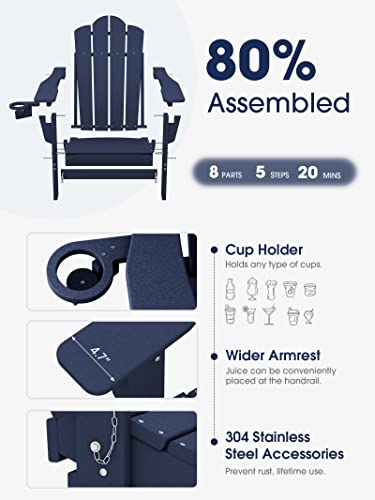 Kingyes Folding Reclining Adirondack Chair, Blue #TOP3