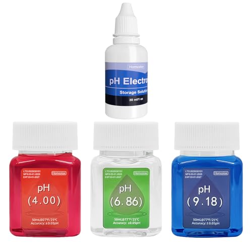 Kit de Calibración pH Universal (4.00, 6.86 y 9.18)pH 50 ml Calibración, 30 ml Almacenamiento Sonda (KCL) para Medidores pH
