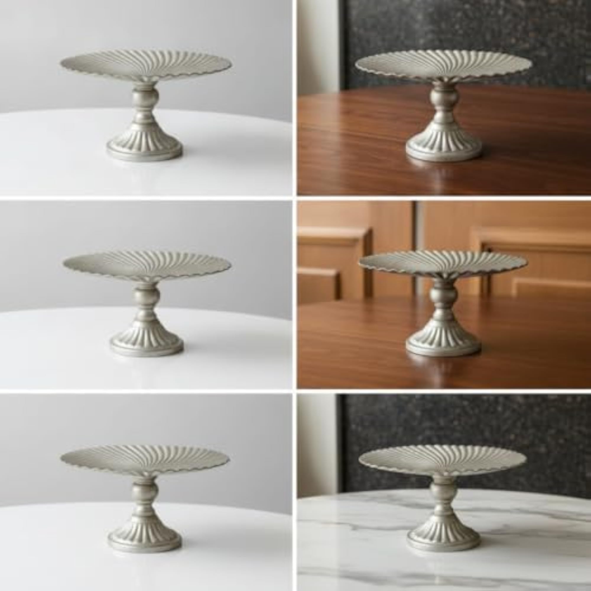 Fluted Metal Pedestal Tray, Textured Elevated Stand