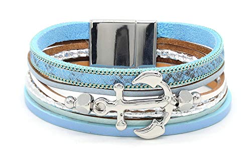 Preisvergleich Produktbild Musthaves Damen Armband mit Anker - Echtes Leder - 19,5 cm (Blau)