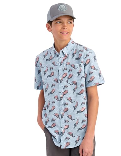 HUK Unisex Kid's Kona Short Sleeve Fishing Button Down Shirt, Windsurfer