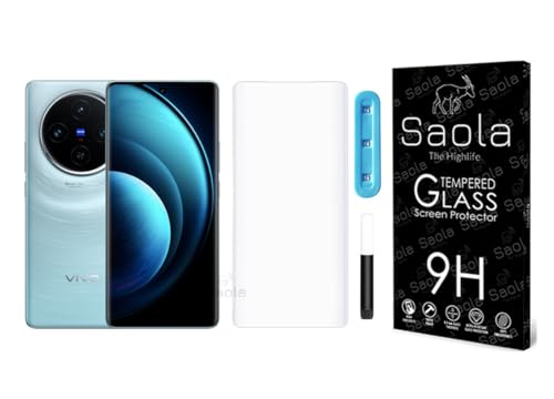 Image of Saola 1-Pack UV Curved Tempered Glass for Vivo X100 | 9H Hardness | Edge-to-Edge Full Screen Coverage | UV Light Installation | Scratch Resistant | Case Friendly Screen Protector. (6.78 Inches)
