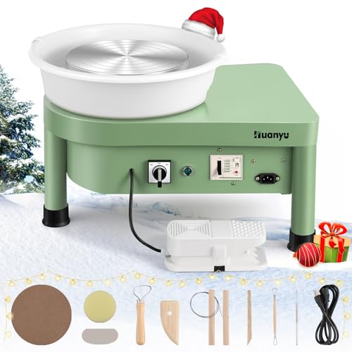 Huanyu Pottery Wheel Machine 25 cm/10" with Foot Pedal, Electric Ceramic Forming Machine with Detachable Basin DIY Art Clay Potter's Wheel for Beginners Adults at Home Pottery