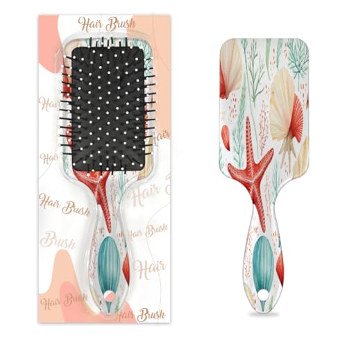 Cepillo para desenredar el cabello para mujeres y hombres, cepillo flexible de cerdas suaves (océano, concha, estrella de mar, coral)