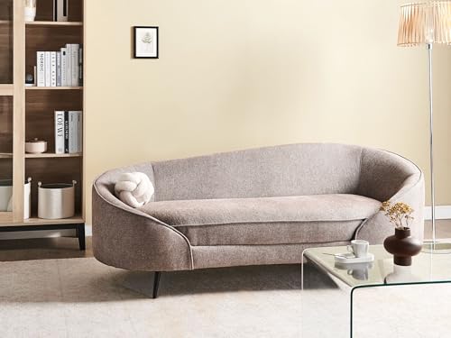 Beliani 3er Sofa Stoff braun gebogen oval mit schwarzen Metallbeinen Retro Savar – Bild 3