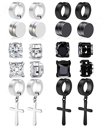 Carshier 10 Pairs Non Pierced Magnetic Stud Earrings For Men Women Clip On Huggie Hoop Dangle Earrings Set #TOP2