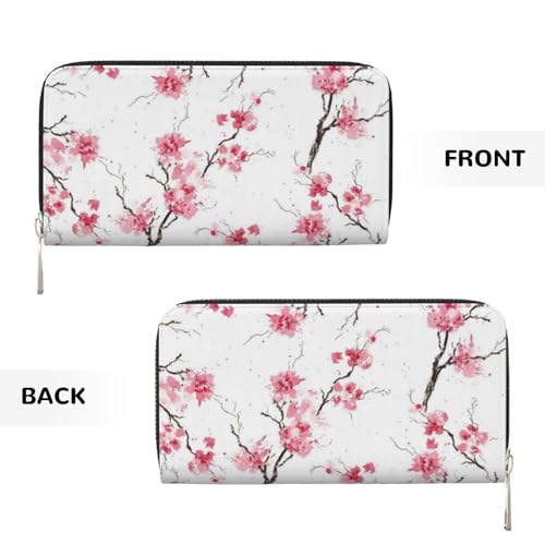 Pu Leather Wallet For Women Girl, Zip Around Credit Card Holder Cherry Blossom Long Wallet Clutch Purse Waterproof Travel Handbag2