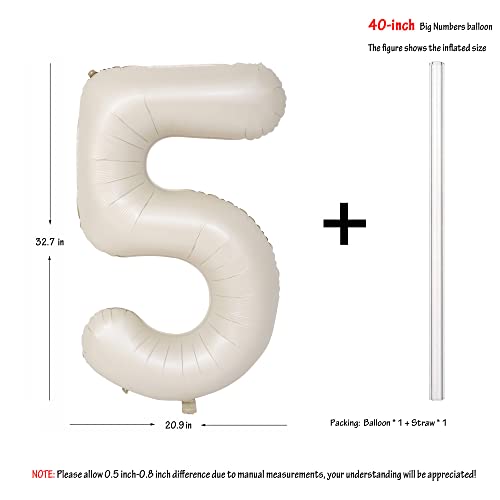 Image of 40 In Large Big Number Balloons 5 Creamy White Helium Foil Mylar Balloon | Birthday Party Decorations Suitable For Boys' And Girls' Birthday Parties Anniversary celebration digital 5