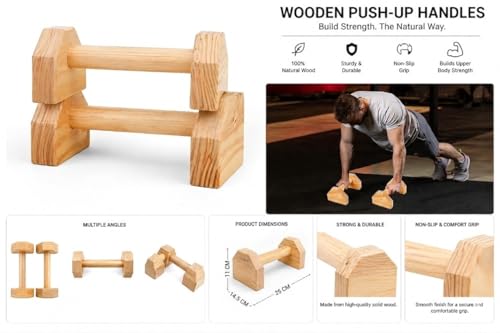 Image of Wooden Push-Up Bars for Strength Training & Calisthenics, 1 Pair Non-Slip Parallettes with Ergonomic Grip Handles for Home Gym, Push-Up Workout, Core Training & Upper Body Fitness Equipment | Zebra Design for men, women, kids, adults & Everybody