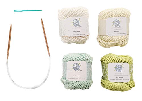 mindfulknits Beginner’s Knitting Kit with Knitting Needles, Yarn Needles & 100% Cotton Knitting Yarn (4) – Zen Beginners Basic Knitting Supplies Set for Relaxation & Stress Relief
