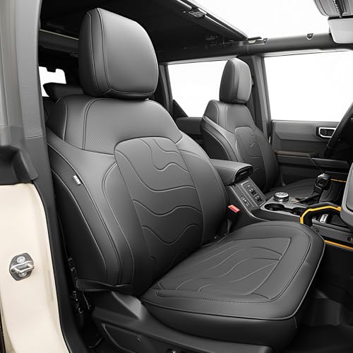 Custom Ford Bronco Car Seat Covers Fit for 2021 2022 2023 2024 2025 2026 Waterproof Faux Leather Full Coverage Automotive Seat Cover Full Set W/ Rear Cup Holder Fit for Ford Bronco 4 Door SUV(Black)