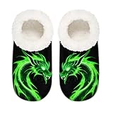 AUUXVA Women's Fuzzy House Slippers Fluffy Winter Home Shoes for Men Outdoor Indoor Slippers Comfy Warm Plush Lining Bedroom Shoes(XXL, Dragon)