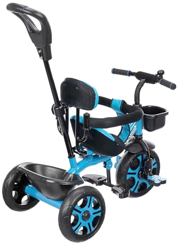 Image of Tricycle for Kids with Comfy Seat - The Parent's Choice for 1-5 Years Old, 30kg Max, Luxurious & Durable Trike. Advanced Parental Control Handle and Safety Belt, Blue