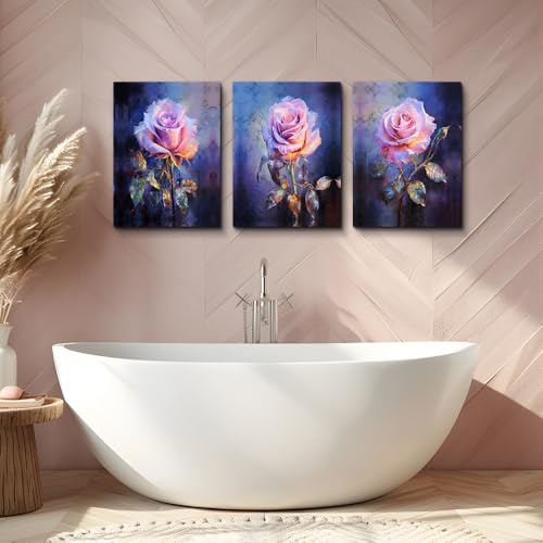 DZRWUBHS Large Canvas Wall Art Painting Wall Decor for Bedroom Living Room Rose Flowers Wall Pictures Modern Office Floral Wall Decorations Farmhouse Minimalist Vintage Posters Ready To Hang 3 Piece