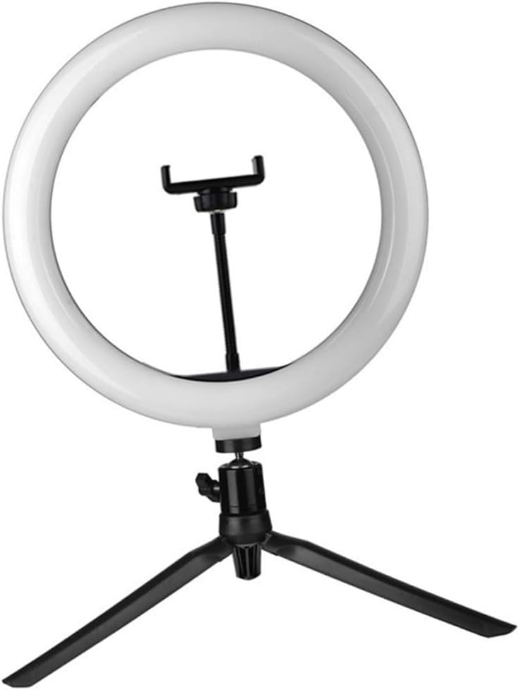 Unomor Fill Light Phone Holder with Remote, 10-inch USB Selfie Light Stand for Live Streaming and Makeup, Adjustable Three-Color Dimmable Phone Rack Tripod in Black for Video