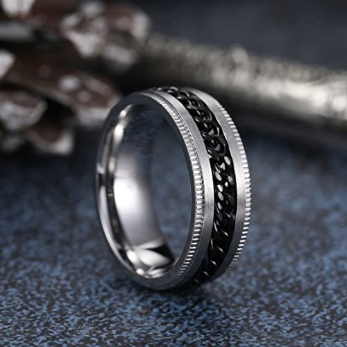 Image of King Will Black /Blue Stainless Steel 8mm Rings for Men Center Chain Spinner Ring, Size 7-14