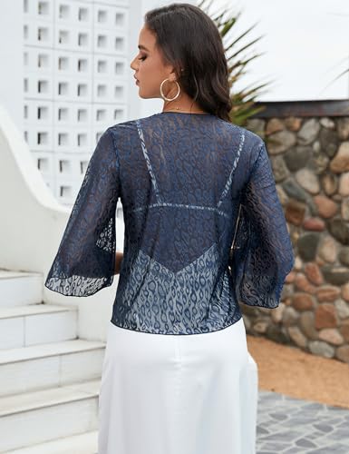 Image of Totatuit Women's Short Cardigan Bolero Sheer Shrug Tie Open Front Bell Sleeve Summer Cropped Bolero Cardigan