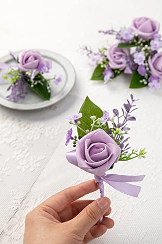 10Pieces /lot Artificial Foam PE Flowers Wedding Groom Brother Father Boutonnieres Men Buttonholes Corsage Wedding Flower Party Decoration (Lilac)