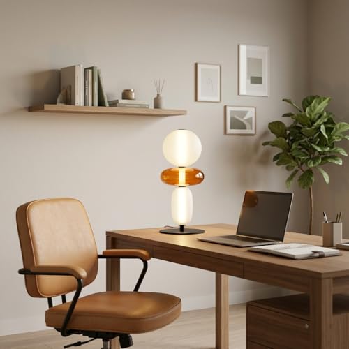 Image of Table Lamp 3-Color CCT (Warm + Natural + Cold White) Stacked Glass Orb Design Metal Base Bedroom Living Room Home Decor Light