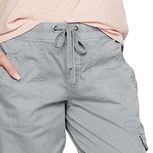 Womens Roll Hem Cargo Slacks Drawstring Cotton Trousers with 5 Pockets Relaxed Fit Summer Straight Lounge Pants2
