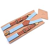 Brackets Y Forma para Hombres - Vintage Men Suspenders 3 Clip Strap Braces For Trousers PU Leather Suspenders Men Pants Navy 115Cm Accesorios, Azul Claro
